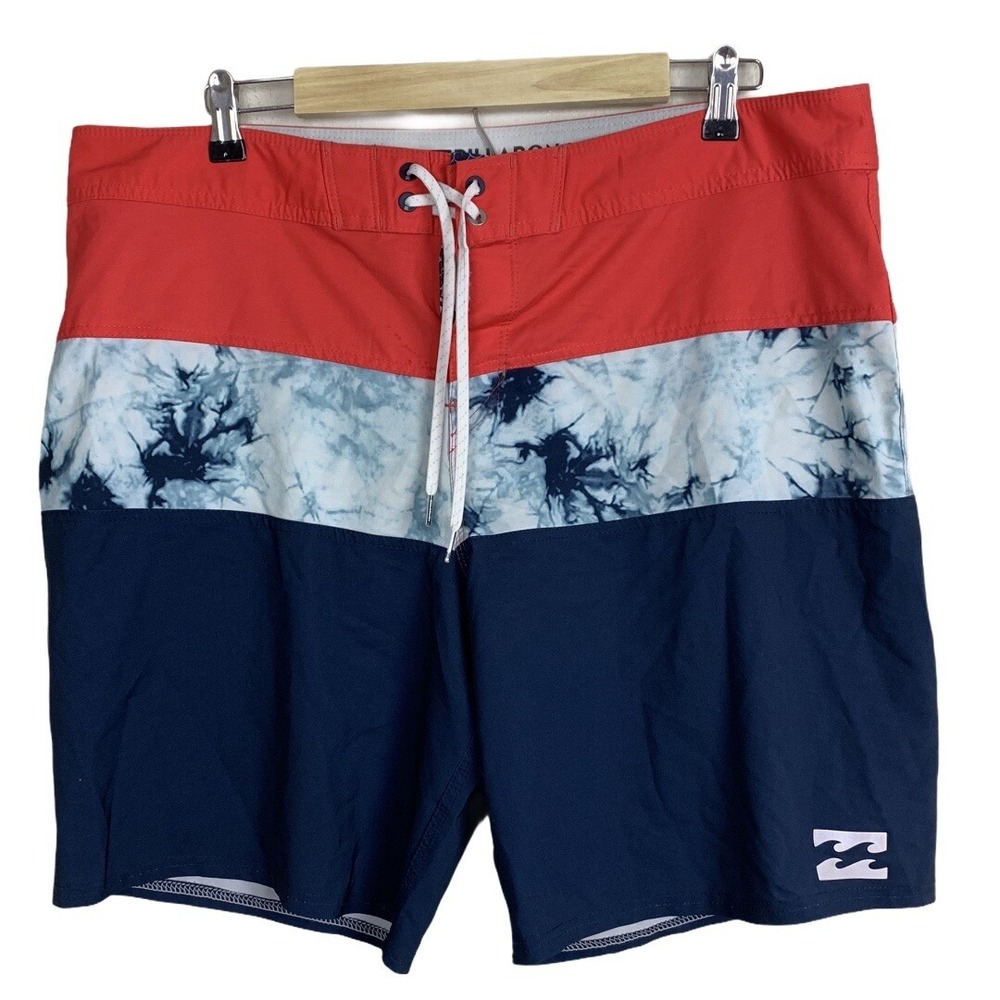 Billabong Platinum Men's size 38‎ Red Blue Color Block Board Shorts Coastal